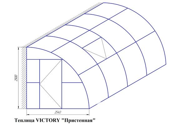 Теплица односкатная Victory Пристенная с закаленным стеклом, ширина 2.54м
